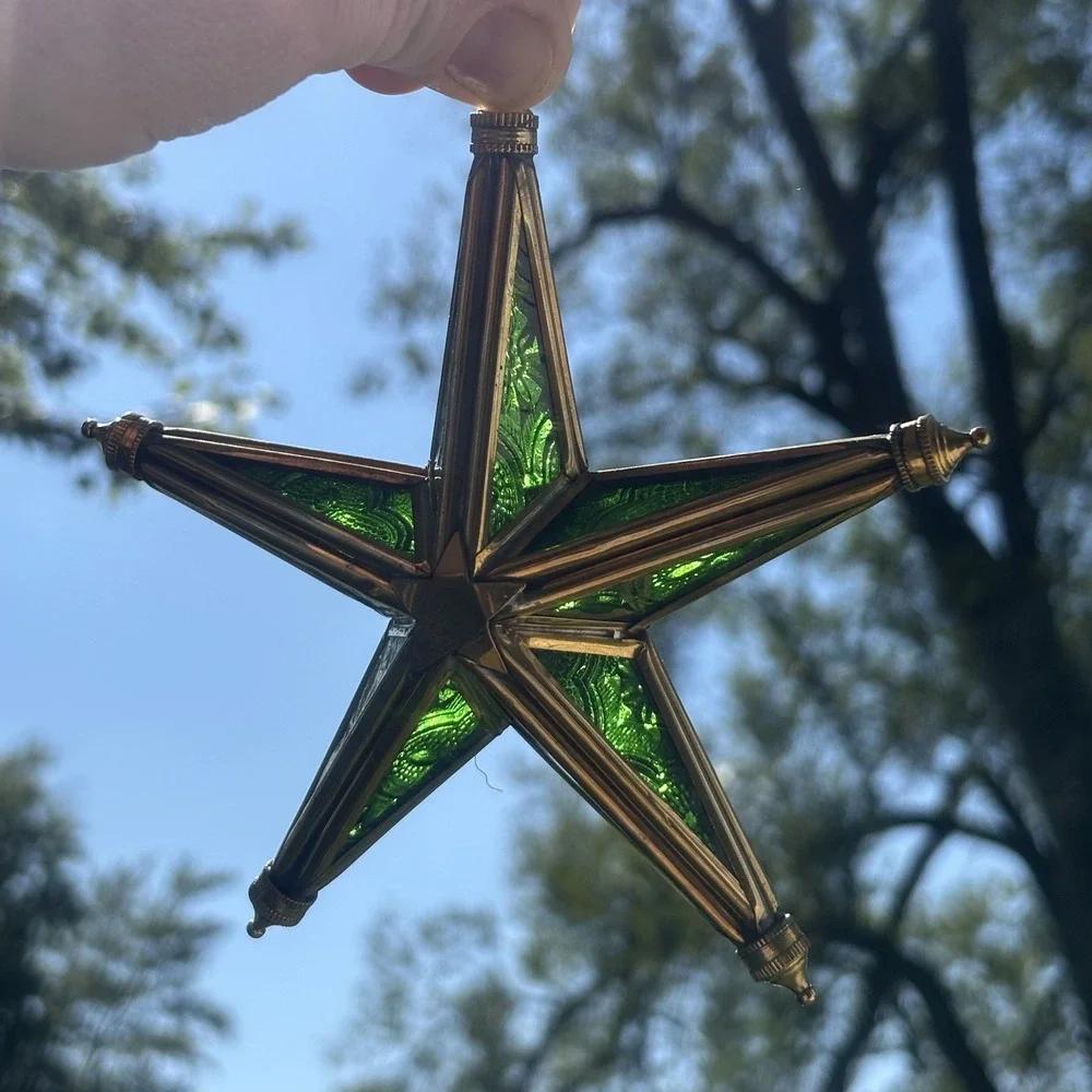 Victorian Tiffany Style‎ Christmas Emerald Green Stained Glass Star Ornament